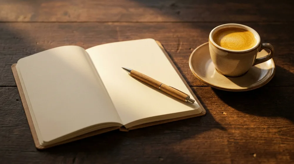 Caderno aberto ao lado de um espresso, o dia em que o diário da Sabrosa nasceu